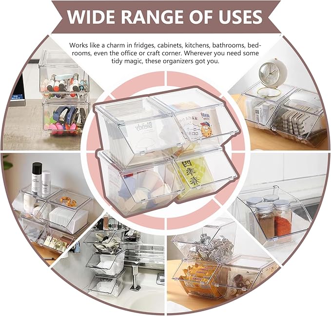 Stackable Tea Bag and Coffee Pod Organizer with Clear Front Flap, Large Capacity Open Storage Bin for Drink Packets, Snacks and Pantry Organization, BPA-Free Plastic