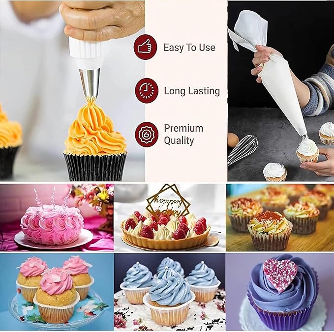 17 Pcs Reusable Piping Bags and Tips Set, Professional Cake Decorating Supplies with Standard Couplers and Silicone Rings, Frosting Baking Tools for Cupcake and Cookie Icing Decoration