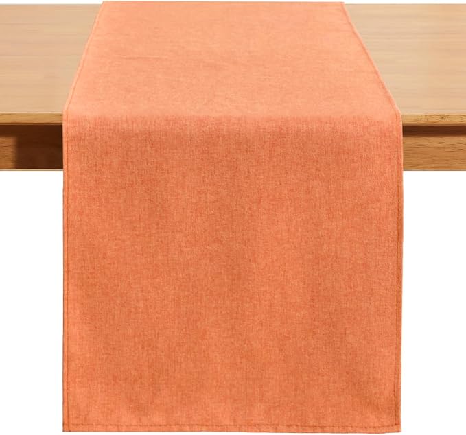 Table Runner 13 x108 Inches Long, Cotton Linen Farmhouse Style Orange Table Linen for Kitchen Dining Coffee Table Parties Wedding Home Decor (Fall-Orange, 13” x 108”)