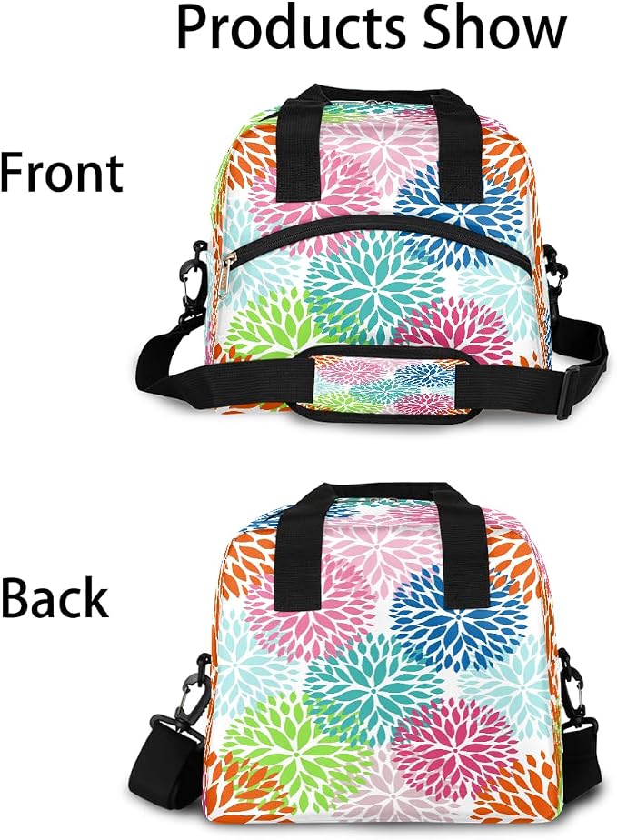 Pardick Colorful Flower Floral Insulated Lunch Bag for Women Girl Reusable Lunch Tote Box With Shoulder Strap Lightweight Thermal Cooler Meal Prep Bag for Work School Office Picnic