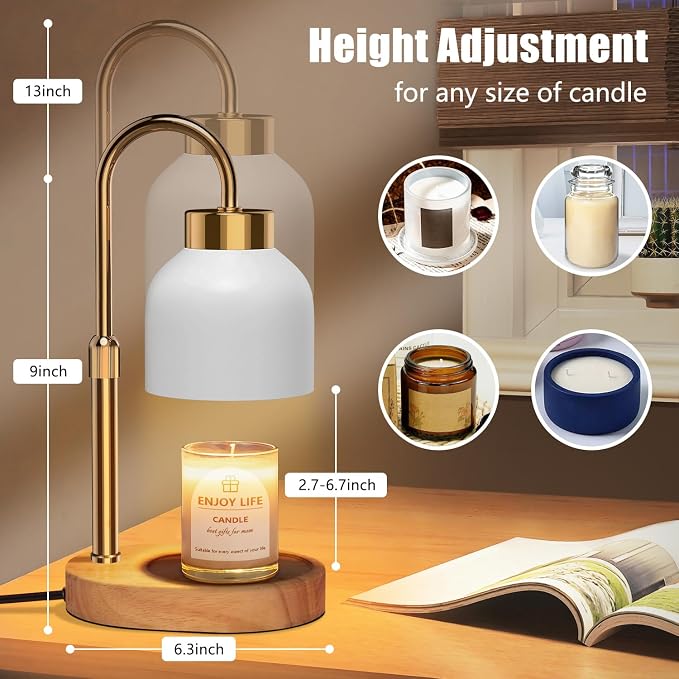 seenlast Candle Warmer Lamp with Dimmer Adjustable Height, 2/4/8H Timer,Vintage Home Decor for Scented Jar