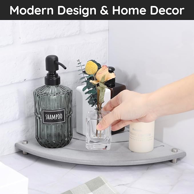 Segbeauty Corner Counter Shelf, 9.85in Water Absorbing Stone Drying Mat for Kitchen Counter, Instant Drying Stone Tray Dish Sponge Holder, Fast Drying Diatomaceous Bathroom Counter Corner Organizer