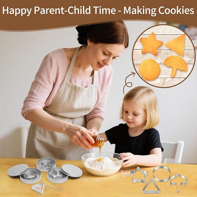 12Pcs Korean Dalgona Candy Mold Set, Stainless Steel Cookie Cutters with Umbrella Star Shapes, for Sugar Honeycomb Biscuit Baking, DIY Party Favors in Gift Tin Box
