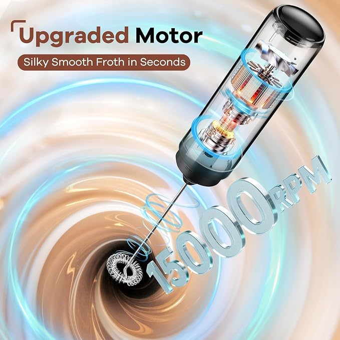 Rechargeable Milk Frother Handheld, Portable Hand Mixer Frother Wand Drink Mixer for Coffee, Latte, Matcha, Cappuccino, Frappe with cover kitchen gifts (Matte Black)