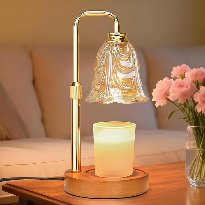 Candle Warmer Lamp with Timer Dimmer, Adjustable Height Amber Tulip Candle Wax Warmer, Christmas Birthday Gift for Mom Women,House Warming Gifts for New Home Bedroom Decor,Flower Amber
