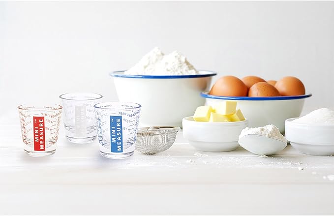 Kolder Mini Measure Multi-Purpose Shot Glass, Heavyweight Glass, Patriotic Red White And Blue, 3-Piece Set, For Liquid And Dry Ingredients And Precise Recipe Prep