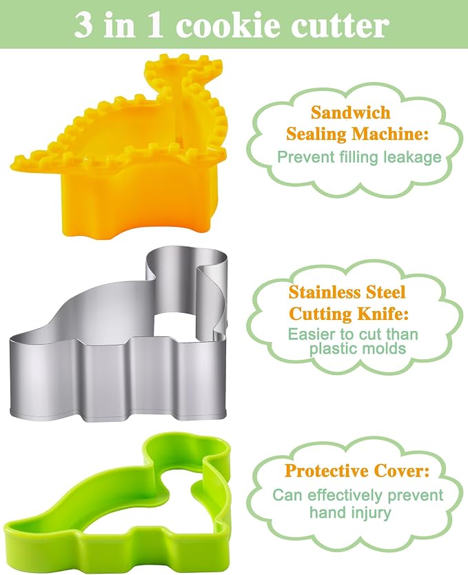 Sandwich Cutters for Kids Lunch LARGE 6 Pcs, Kimfead Sandwich Maker, Cookie Cutters Set, Dinosaur Mouse Heart Star Bear