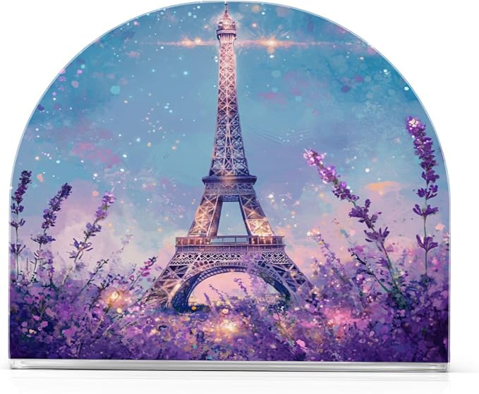 Napkin Holder Acrylic Napkin Holder for Table Kitchen Party Restaurant U Shaped Upright Napkin Dispenser Organizer Lavender Eiffel Tower Purple
