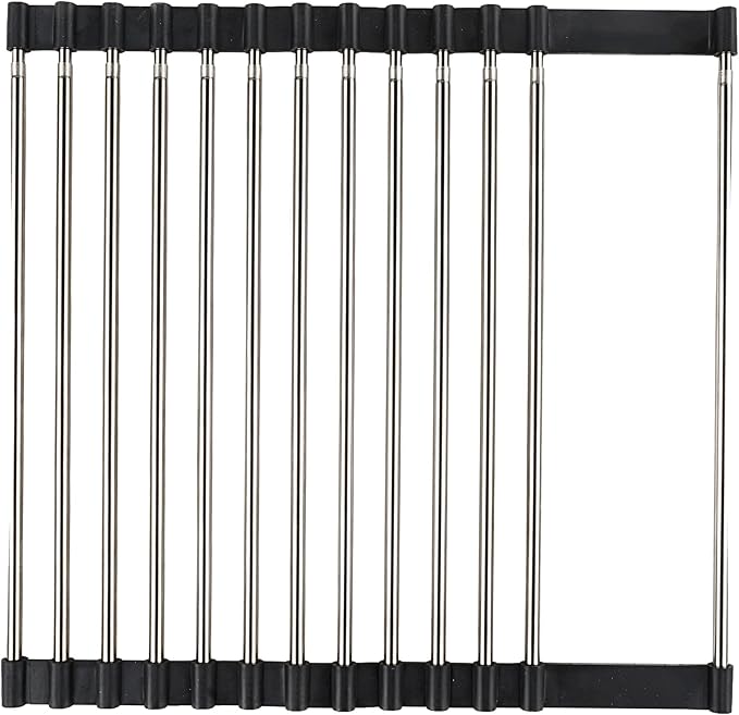 South Bend Components 12-23” Folding Dish Rack, Over Sink Drainer Mat, Stainless Steel Dish Drainer RackRustproof, Anti-Slip, Space Saving, Water Drainer Glass Stand, Plastic Bottle Stand
