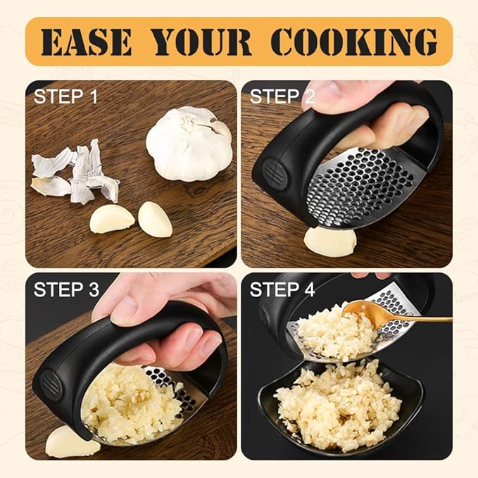 2025 Upgraded Stainless Steel Garlic Press - Home & Kitchen Garlic Crusher (1, Gray)