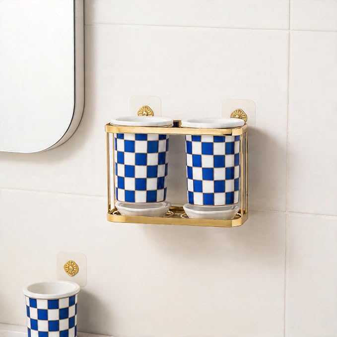 Multi-functional Ceramic Checkered Utensil Crocks,Kitchen Utensil Storage, Bathroom Checkered Bathroom Toothbrush Holder, Flatware Organizer & Home Accessory