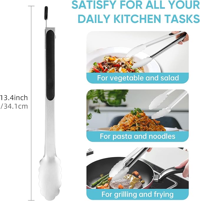Kitchen Tongs for Cooking,Maywe Tanso 12-Inch Stainless Steel Locking Cooking Tongs Food Tongs for Cooking,Grilling,Salad and Serving Food | Heavy Duty,Non-Stick,Black