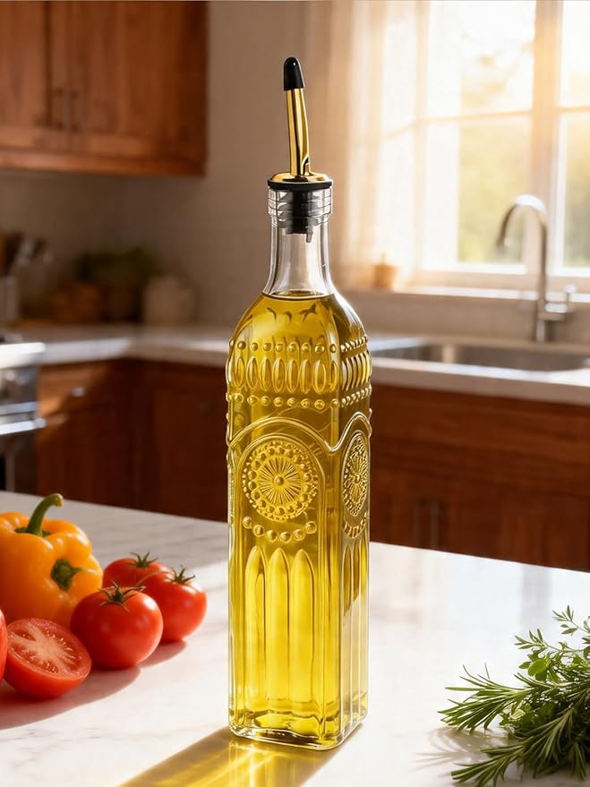 2 Pcs Olive Oil Dispenser Bottle for Kitchen,17oz Clear Glass Cooking Oil and Vinegar Dispenser Set, Coffee Syrup Dispenser with 2 Pourers and 1 Funnel (Two squares)