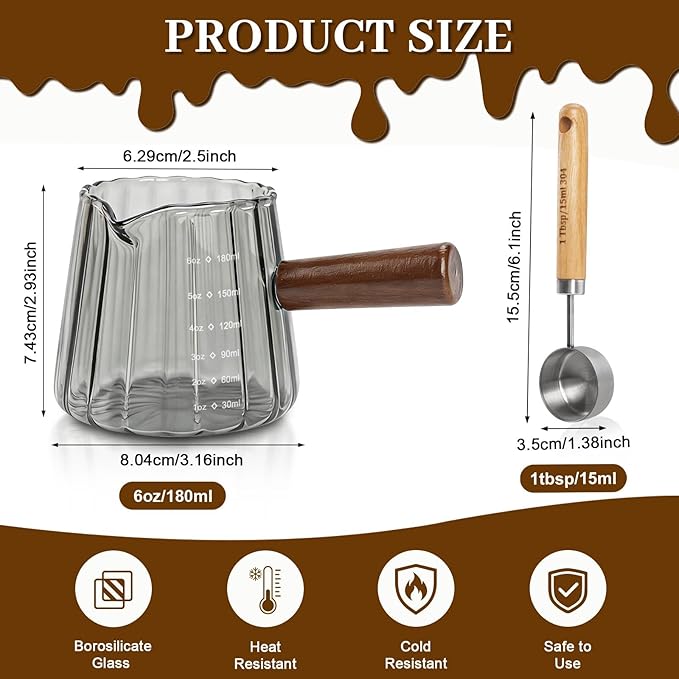 2Pcs Espresso Shot Glass, 6oz Espresso Cups with 2Pcs Coffee Measuring Spoon, Expresso Shot Cup with V-Shape Mouth, Milk Frothing Pitcher, Glass Measuring Cup Expresso Accessories (Grey)