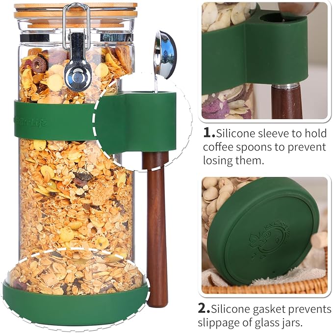 KKC 1.5-Quart Large Glass Nuts Storage Container, Airtight Food Storage Jar with Bamboo Lid & Scoop, Keeps Nuts Crunchy & Fresh, Perfect for Pantry Organization & Storing Nuts, Almonds, Peanuts