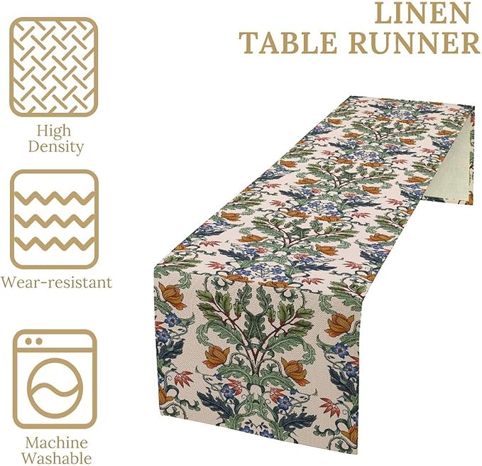 William Morris Table Runner,Vintage Floral Country Table Runner Farmhouse Kitchen Table Party Picnic Decor 13x108 Inch