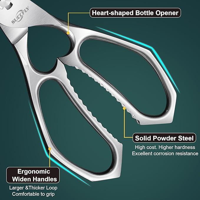 SUCCFLY Premium Kitchen Shears Heavy Duty, Kitchen Scissors for Food, 8.8 Inch Ultra Sharp Meat Scissors Detachable Blade, Silver Titanium Plated Poultry Shears, Anti-Slip Cooking Scissor All Purpose
