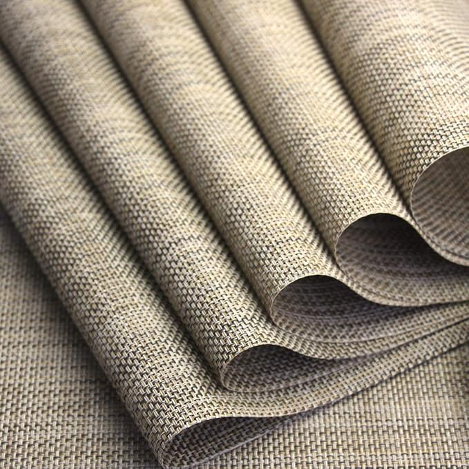 Dinner Mats Easy to Clean for Dining Table Woven Vinyl Placemats Heat Resistant 12x18 inche Table Mats Set of 6（Khaki）
