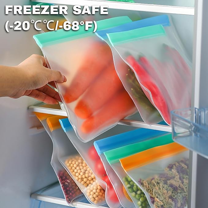 10 Pack Reusable Gallon Bags, Extra Thick BPA Free, Dishwasher & Freezer Safe Food Storage Bags for Lunch, Snacks & Home Organization (Green, 10 Pack Gallon Bags)