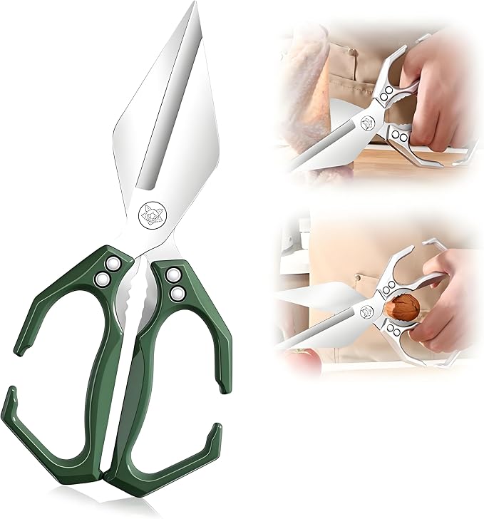 Multifunctional Heavy-Duty Kitchen Shears, Stainless Steel Kitchen Scissors for Food, Poultry Shears, Poultry, Meat, Seafood, Bone Cutting, Dishwasher Safe Ergonomic Handle (Green)