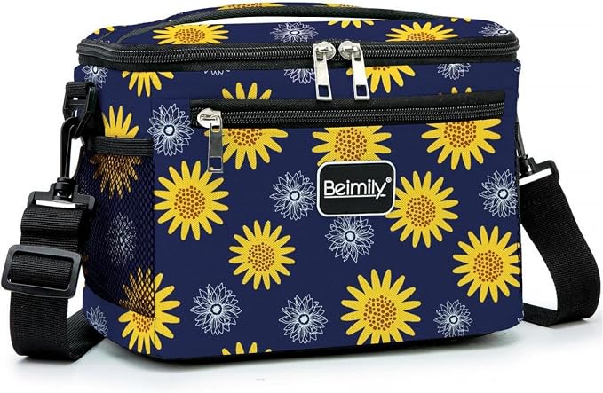 BEIMILY Lunch Box for Men/Women,Small Insulated Lunch Bag,Reusable LunchBox for work Picnic Hiking Beach,Leakproof Soft Cooler Tote Bag Organizer with Adjustable Shoulder Strap for Adults(sunflower)
