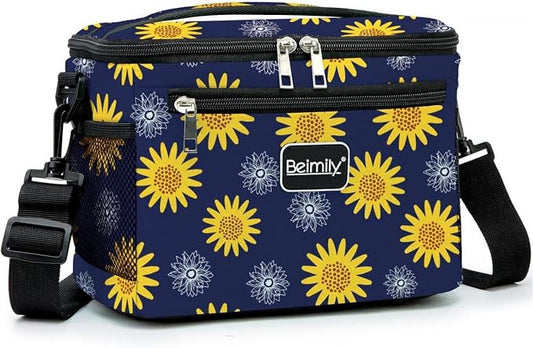 BEIMILY Lunch Box for Men/Women,Small Insulated Lunch Bag,Reusable LunchBox for work Picnic Hiking Beach,Leakproof Soft Cooler Tote Bag Organizer with Adjustable Shoulder Strap for Adults(sunflower)