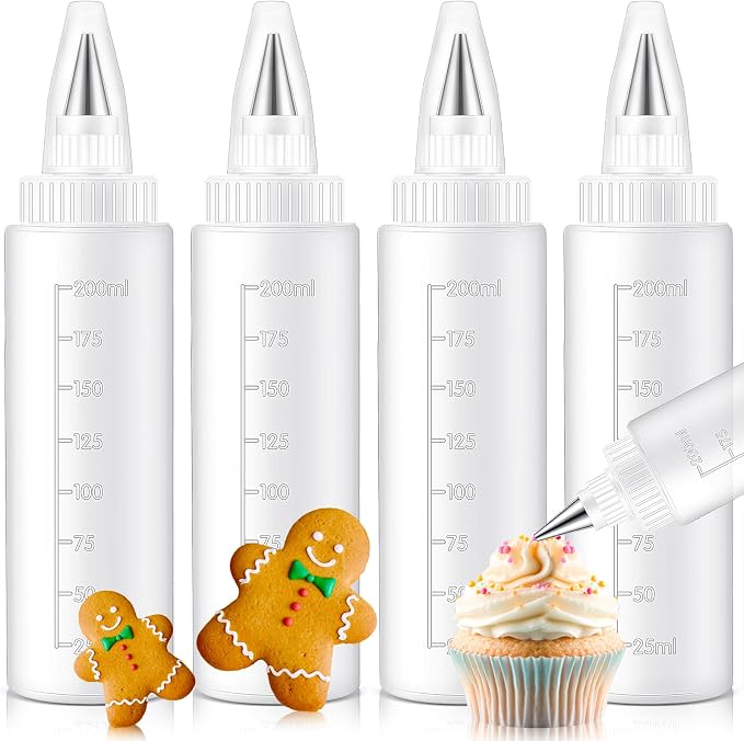 4 Pcs Plastic Squeeze Bottles for Cookie Icing Bottle Decorating Supplies Squeezing Applicator Writer for Food Coloring Frosting Pancake Arts(8 oz)