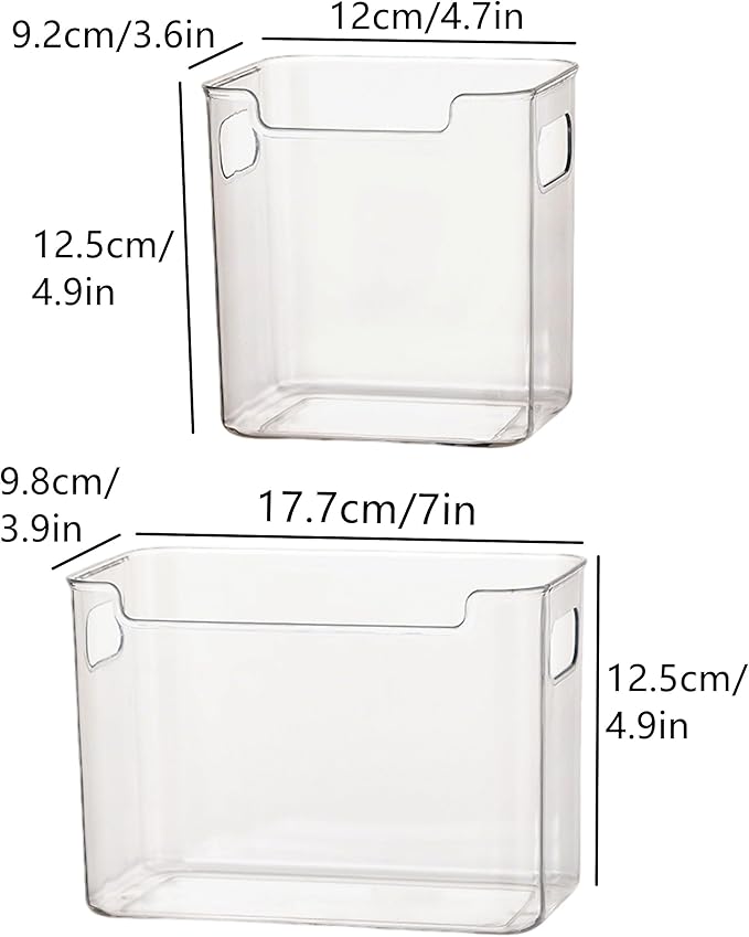Clear Crystal Freezer Storage Bins - S/L Plastic Storage Bins for Refrigerator and Pantry, Stackable Kitchen Cabinet Organizer with Handles for Frozen Food, Meat & Veggies (2PCS S)