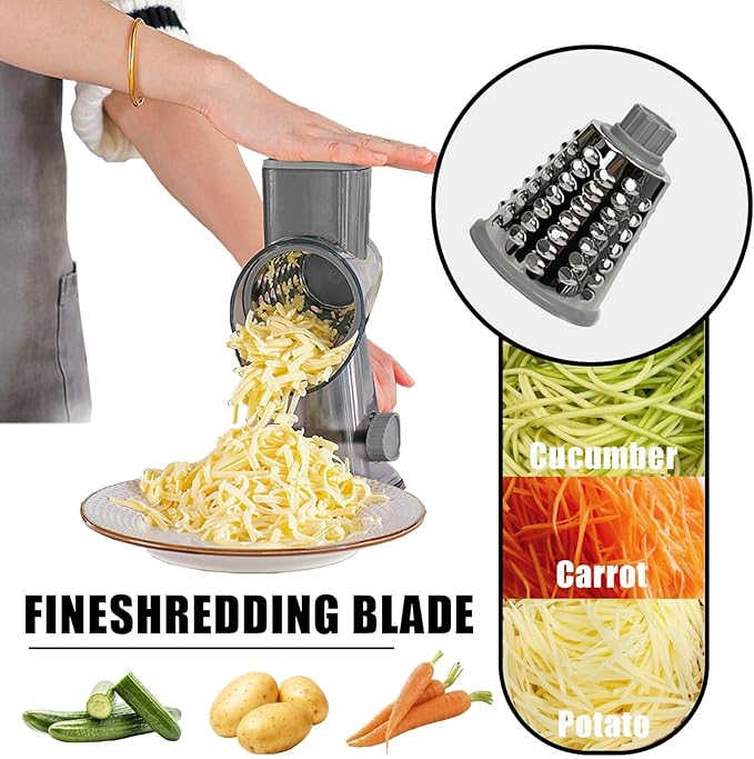Cheese Grater Hand Crank, Stainless Steel Cheese Shredder with Strong Suction Base, Rotary Grater for Carrots, Potatoes, Vegetables and Fruits, Easy to Clean