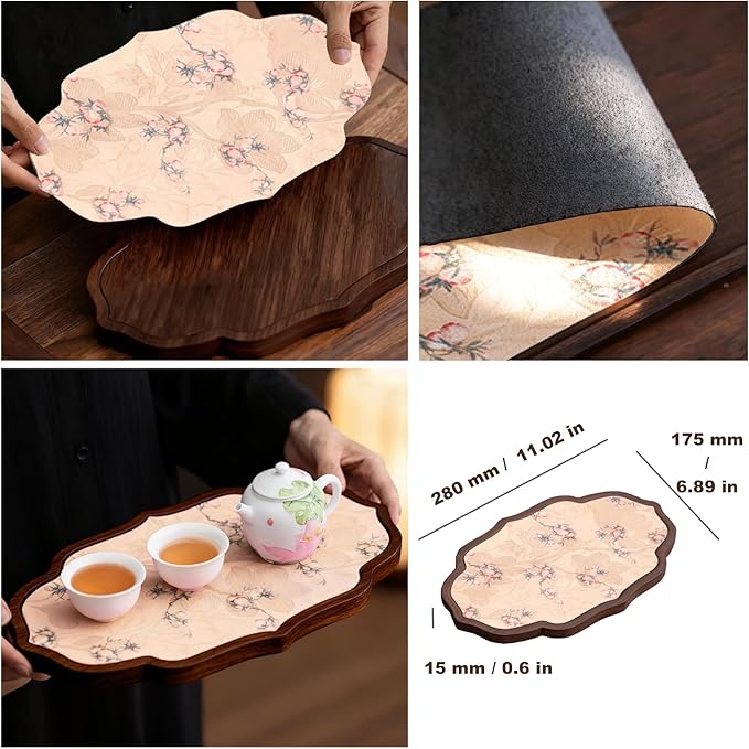 Walnut Wood Serving Tray, Tea Tray,Kungfu Tea Table Placemat,Oval Wooden Plates Decorative Farmhouse Platter for Tea Table,Coffee Table, Ottoman, for Kitchen Counter Home,Living Room,Party