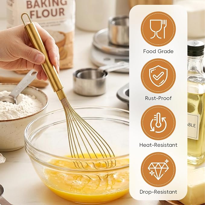 MAGICLULU Stainless Steel Whisk, 13 Inch Gold Wire Egg Beater, Thicken Wire Hand Mixer for Whisking Blending Baking Cooking, Kitchen Utensils Gadgets for Cream Batter Sauce