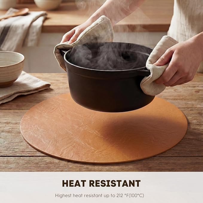 Artoid Mode Rust Faux Leather Placemats Set of 6, 15 Inch Waterproof Wipeable Heat Resistant Vinyl Place Mats, Reversible Table Mats for Fall Kitchen Dining Decor