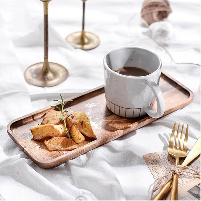 3Pcs Acacia Wooden Serving Tray - Wooden Charcuterie Board - Rectangle Wood Platter for Serving Food, Fruit & Cheese Board Wood Dessert Trays (3, 14"x5.5"x0.6")