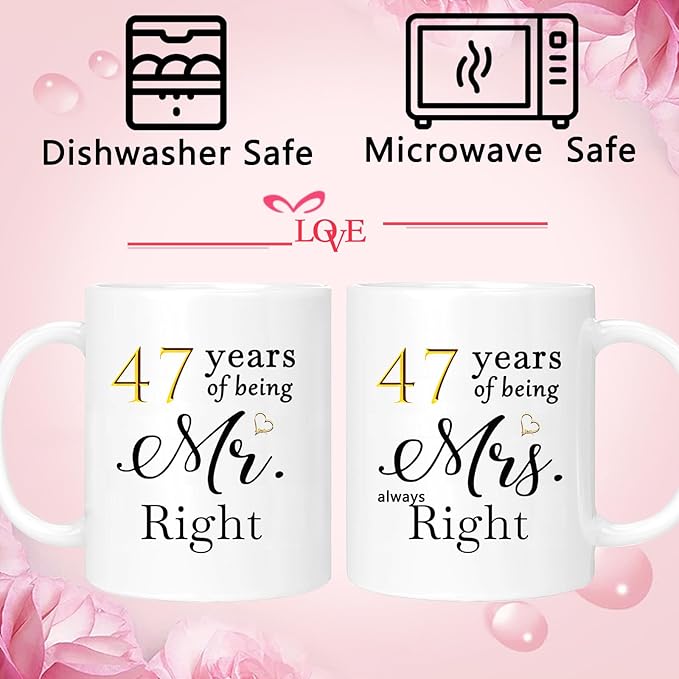 47th Anniversary Coffee Mugs Set of 2, 47 Year Anniversary Wedding Gifts Decorations for Couple Parents Grandparents Men Women Husband Wife Him Her, Gift Box Packaging, 11oz