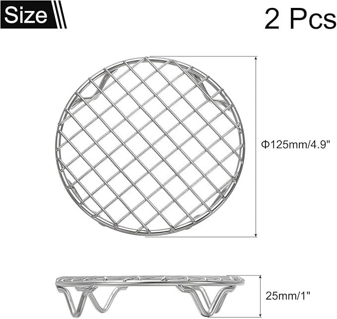 uxcell 2 Pcs Round Cooking Rack 4.9 Inch Dia Stainless Steel Wire Cooling Steamer Rack for Baking Canning Cooking Roasting Cooling Grilling Drying, Silver
