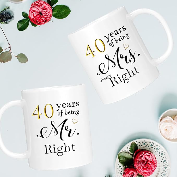 40 Year Anniversary Coffee Mugs Set of 2, 40th Anniversary Wedding Gifts Decorations for Couple Parents Grandparents Men Women Husband Wife Him Her, Gift Box Packaging, 11oz