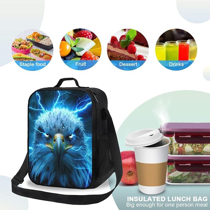 Insulated Lunch Bag, Reusable Portable Lunch Box With Shoulder Strap, Eagle Lunch Bag, Funny Cute Bento Lunchbox Cooler Thermal Meal Tote Kit