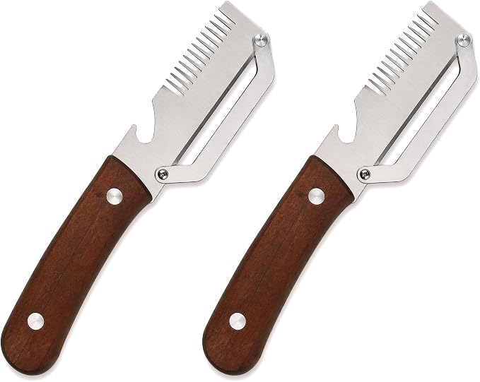 3 in 1 Multifunction Vegetable Peeler + Bottle Opener + Grater with Wooden Handle, Stainless Steel Hand Held Peeler for Potato, Pumpkin, Carrot, Fruit and Vegetable Peeler for Kitchen 2 Pcs