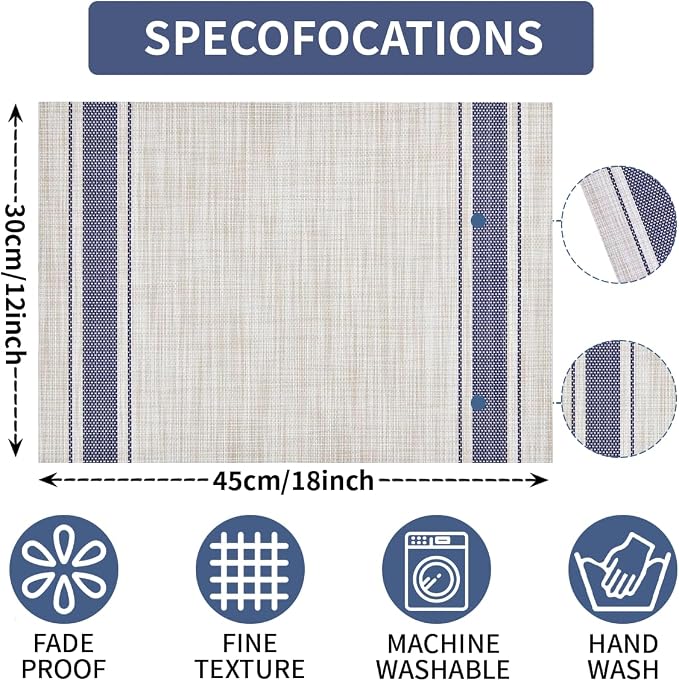 Niviy Beige Placemats Set of 6, 12x18 Inch Heat Resistant Non-Slip Washable Durable Table Mats for Holiday Party Kitchen Dining Room Decoration