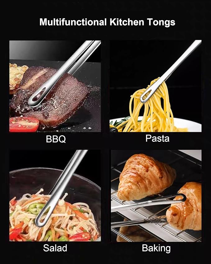 4 Pcs 11 Inches Korean BBQ Tongs Stainless Steel Grill Tongs Cooking Tweezers Japanese Barbecue Tong Kitchen Tong For Cooking Pasta Salads Buffet Food Serving