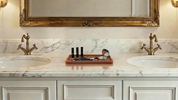 Silicone Sink Organizer Tray, Rectangular, Modern Style, Heat Safe, Dishwasher Safe, for Bathroom and Kitchen Organization (Pistachio, 12"x4", Chevron Pattern)