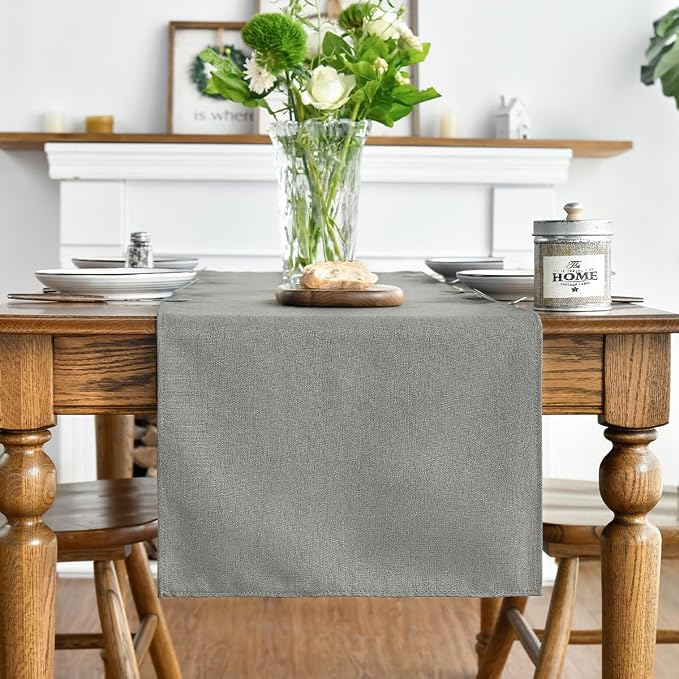 Artoid Mode Light Grey Table Runner, Seasonal Washable Kitchen Dining Table Decoration for Home Party Decor 13x108 Inch