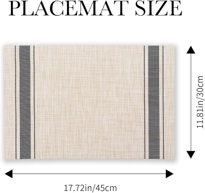 BACKTOEDEN Placemats Set of 6 Heat Resistant Washable Wipeable Placemat Woven Non-Slip Foldable Vinyl/Plastic Place Mats Indoor/Outdoor Mat Kitchen Dining Table Pad, Black Skyline