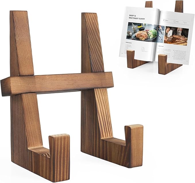 Cookbook Stand for Kitchen, Natural Wooden Cookbook Holder for Kitchen Counter,Rustic Cookbook Holder Stand(8.8inch)