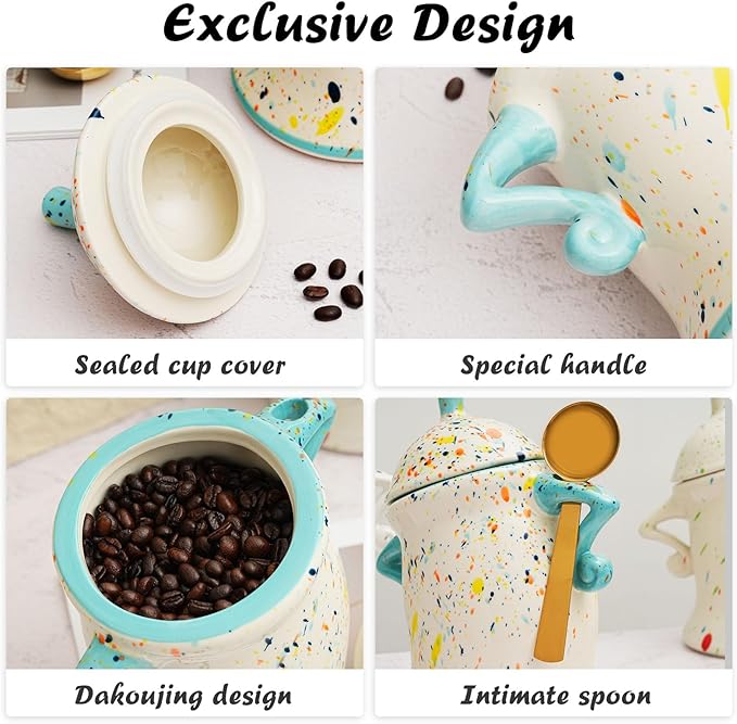 Canister With Attitude - Airtight Ceramic Kitchen Storage with Hands on Hips Design, Ideal for Flour, Sugar, Coffee, Tea & Beans, Sealed & Leak Proof (Cyan)