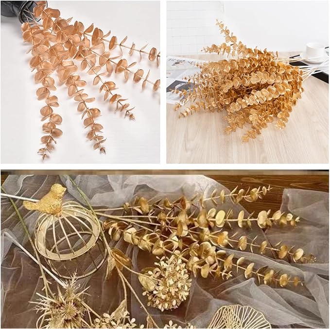 CATTREE Artificial Eucalyptus, Plastic Gold Plants Christmas Decorations Fake Shrubs Bushes for Indoor Home Table Centerpieces Hotel Hall Party Decor Wedding Planting Filler 30" Tall Golden 2 Pack