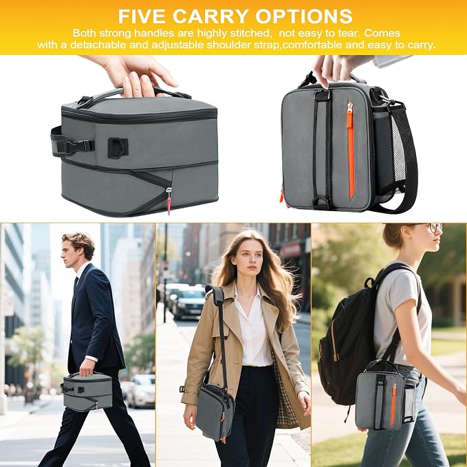 Expandable(18cans) Lunch Box Insulated Lunch bag for Men Youth Teens Adult Portable Stylish Small Lunchbox With Shoulder Strap for Working Office school Picnic Outdoor