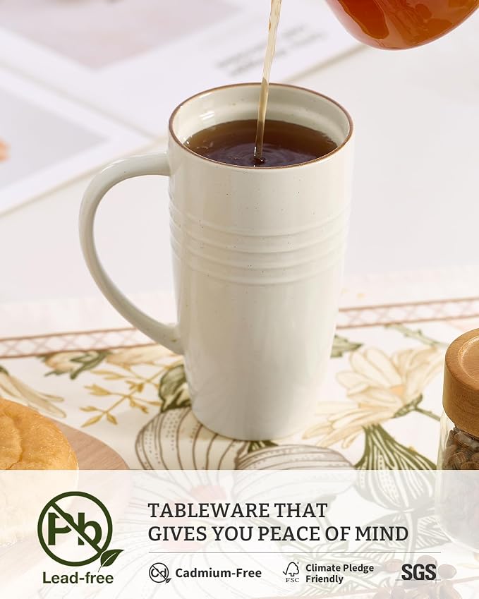 famiware Jupiter Large Coffee Mug, 20oz Coffee Mug with Lid, Ceramic Mugs Set of 2, Cup Set with Handle for Latte, Tea, Cocoa, Milk, Microwave and Dishwasher Safe, Light Pink and Vanilla White