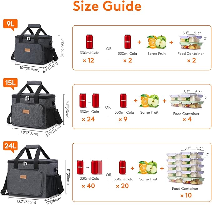 Lifewit Large Lunch Bag, Insulated Lunch Box, Soft Cooler Cooling Tote for Adult Men Women, Dark Gray 24-Can (15L)