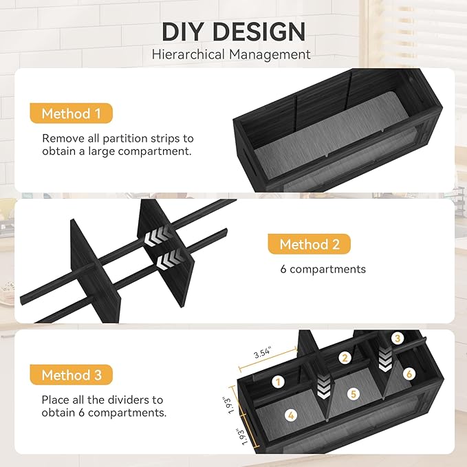 Yofidra Bamboo Utensil Holder & Silverware Organizer: Extra Large Cooking Spoon Holder with Absorbing Drying Stone and 6 Compartments Kitchen Countertop Farmhouse Decor 11.8"X4.7"X5.9" Black